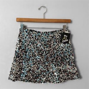 Art Class Silver Sequin in Black Mini Skirt XL (14)